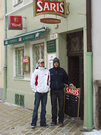 Michel and Richard with Saris beer signs